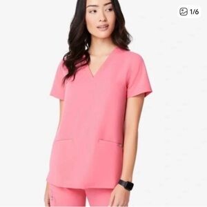 Figs Neon Pink Casma Scrub Top L and Yola Bottoms Petite L RETIRED